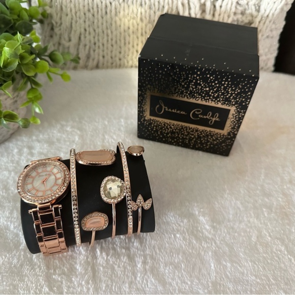 Jessica Carlyle Rose Gold Watch and Bracelet Set